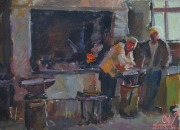 Художник: Балыков (Баликов) Ю.Е. Кузнецы. 1970-е годы. Холст, масло.